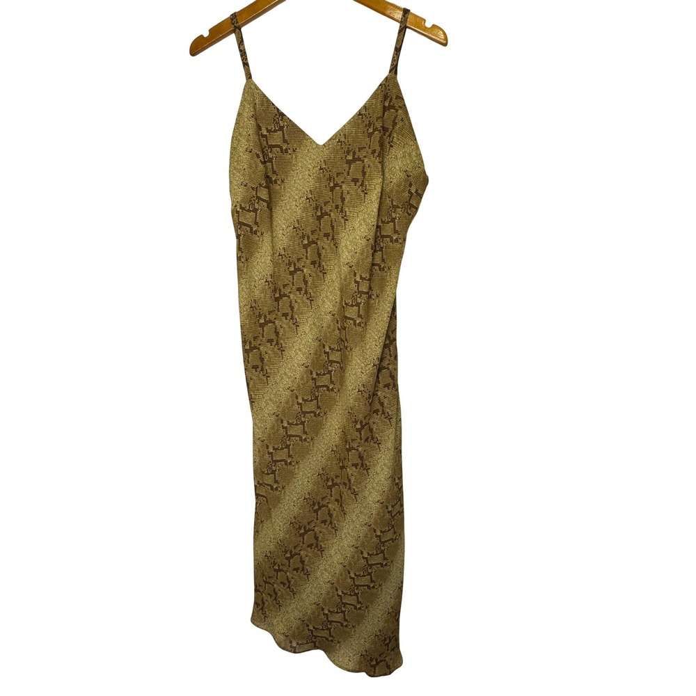 Vintage A Wild Thyme Snake Print Slip Dress Gold Brown 14